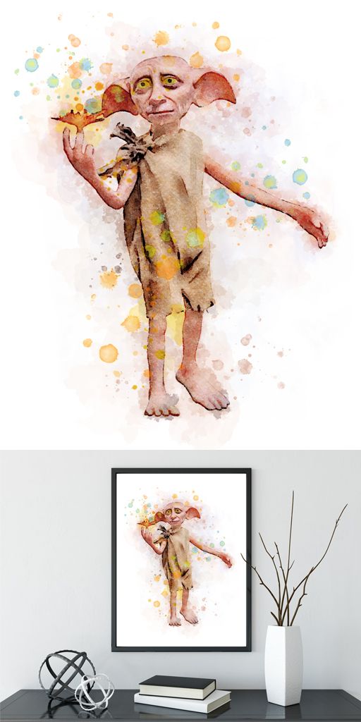 512x1024 Harry Potter Watercolor Print Dobby Watercolor Poster House Elf - Dobby Watercolor