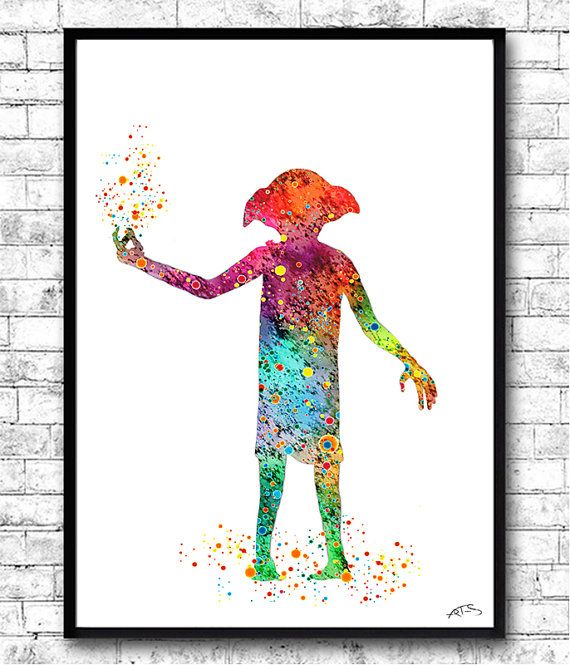 570x665 Dobby Buy 2, Get 1 Free! Watercolor Print,harry Potter,nursery - Dobby Watercolor
