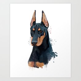264x264 Doberman Watercolor Art Prints Society6 - Doberman Watercolor