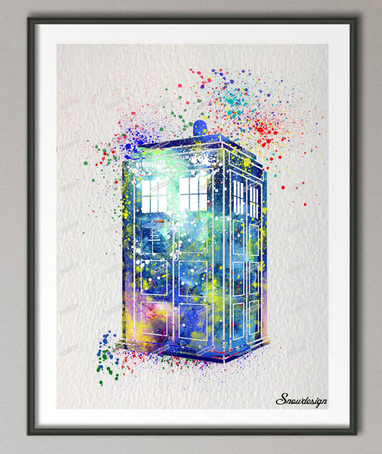 539x640 Diy Original Watercolor Doctor Who Tardis Wall Art Canvas Painting - Doctor Who Watercolor