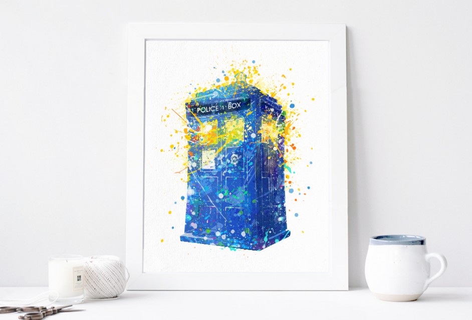 942x640 Tardis Print, Doctor Who Poster Watercolor Printable Dr Who Wall - Doctor Who Watercolor