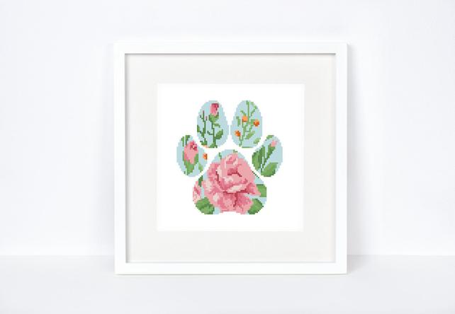 642x444 Dog Paw Cross Stitch Pattern Pet Floral Watercolor Silhouette Etsy - Dog Paw Watercolor