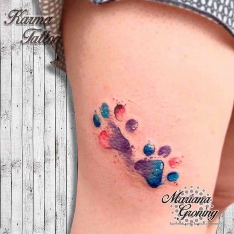 782x782 Marianagroning Watercolor Dog Paw Tattoo, Tatuaje De Huellas De - Dog Paw Watercolor