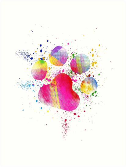 413x549 Beautiful Paw Print Watercolor Splash Dog Cat Lover Art Prints By - Dog Paw Watercolor