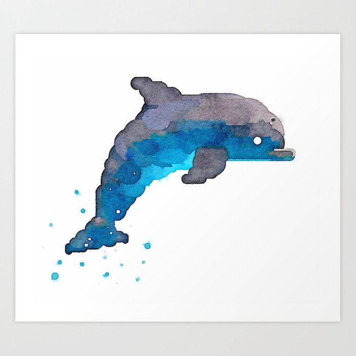 700x700 Dolphin Watercolor Art Print By Mozayix Society6 - Dolphin Watercolor