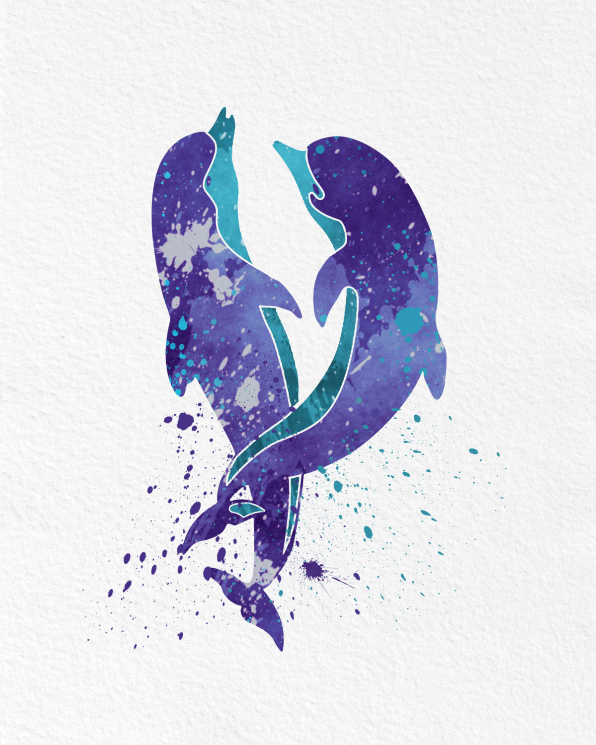 1200x1500 Watercolor Art Print Dolphin Ocean Animal Purple Blue Modern 8x10 - Dolphin Watercolor