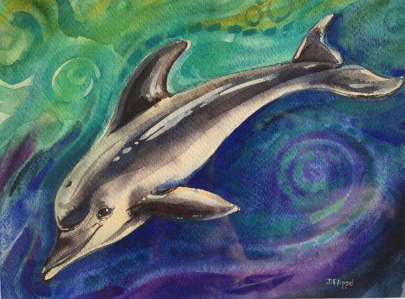 570x421 Dolphin Painting Dolphin Watercolor Painting Watercolor On Etsy - Dolphin Watercolor Painting