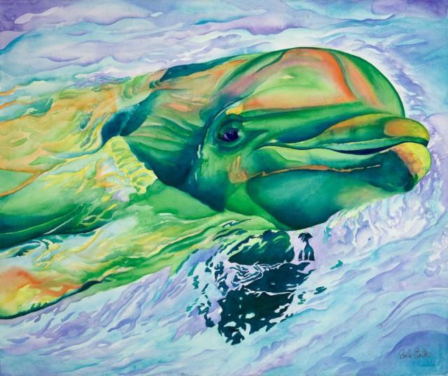 640x538 Orlando Signed Print From Original Watercolor Dolphin Painting - Dolphin Watercolor Painting