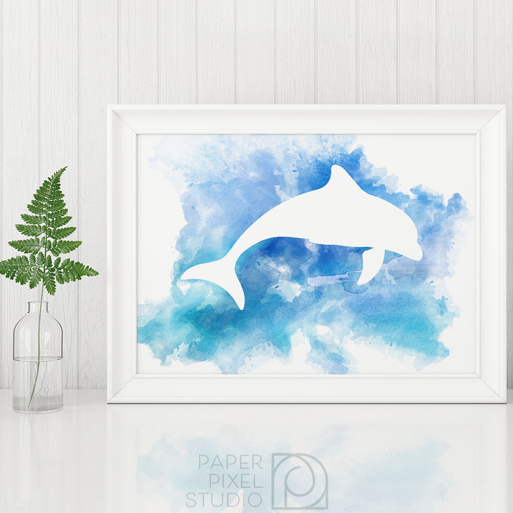 1000x1000 Dolphin Art, Printable Art, Wall Art, Watercolor Print, Nautical - Dolphin Watercolor Painting