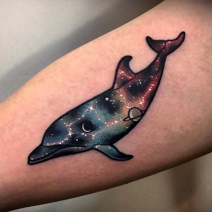 736x736 Unique Space Dolphin Tattoo Design - Dolphin Watercolor Tattoo