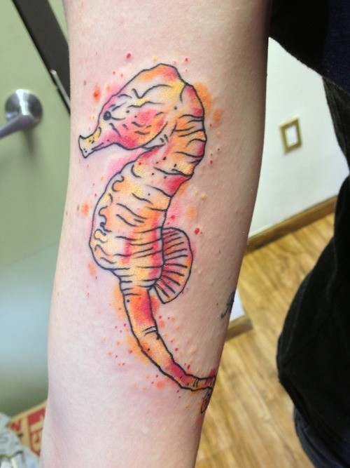 500x667 Hippocampus Watercolor Tattoos, Forearm Tattoos, Dolphin Though - Dolphin Watercolor Tattoo
