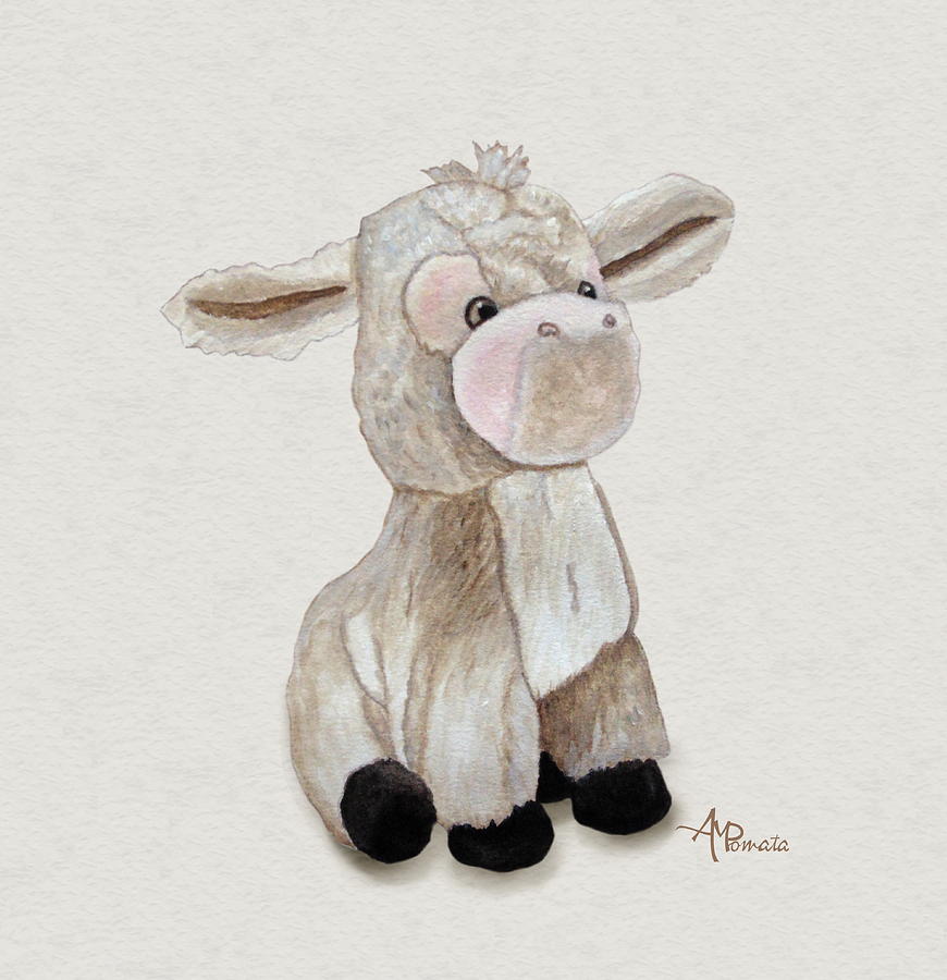 870x900 Cuddly Donkey Watercolor Painting By Angeles M Pomata - Donkey Watercolor