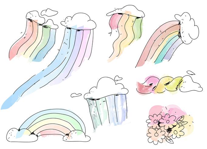 681x490 Pastel Color Rainbow Doodle Watercolor Brush Vector Pack - Doodle Watercolor