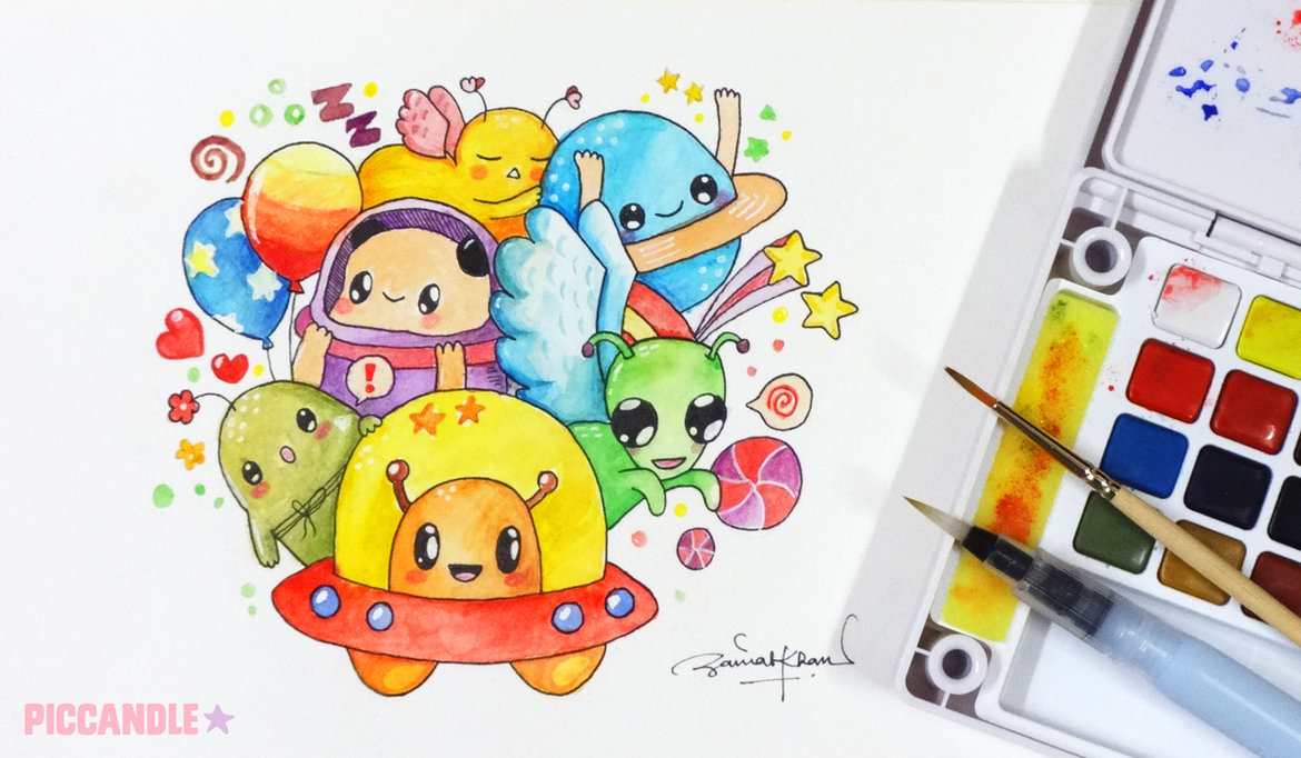 1170x682 Space Adventure ~ Watercolor Doodle By Piccandle - Doodle Watercolor