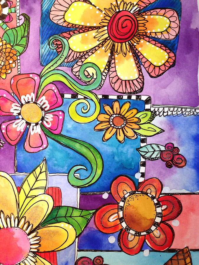 675x900 Watercolor Flower Doodles Mixed Media By Glimmerbug Art - Doodle Watercolor