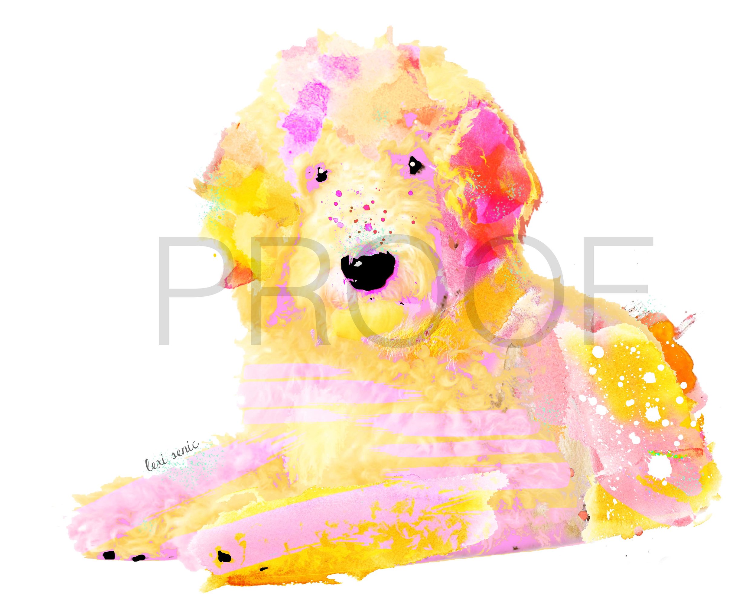 2500x1964 Golden Doodle Watercolor Dog Portrait Snickerdoodle Free In - Doodle Watercolor