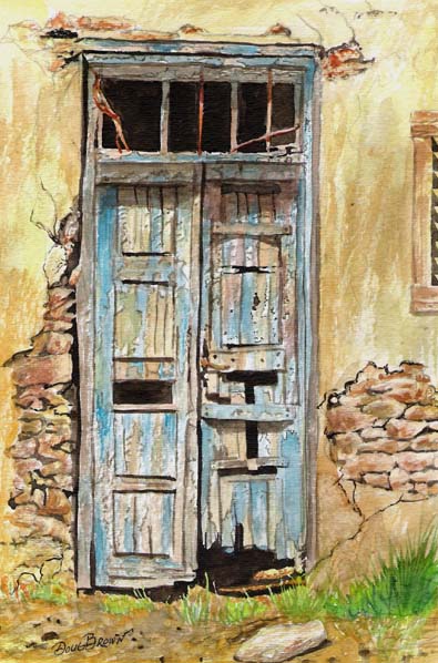 395x598 Old Blue Door - Door Watercolor