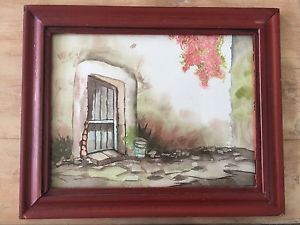 300x225 Santa Fe Adobe Pueblo Original Watercolor Painting Front Door - Door Watercolor