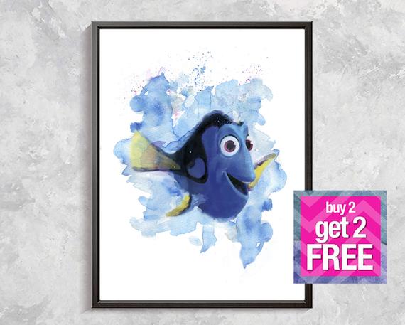 570x457 Dory Watercolor Print Finding Nemo Art Kids Room Decor Dory Etsy - Dory Watercolor