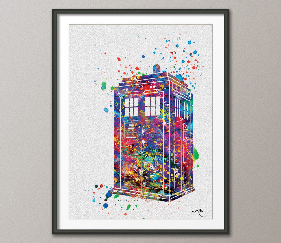 972x842 Decoration Fine Art Tardis Multi Colored Dr Who Watercolor - Dr Who Watercolor