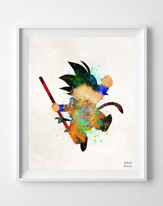 570x719 Print Aquarelle Drazon Ball Fils Goku Peinture Par Inkistprints - Dragon Ball Z Watercolor