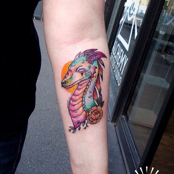 600x600 Watercolor Dragon Tattoo On Left Forearm - Dragon Tattoo Watercolor