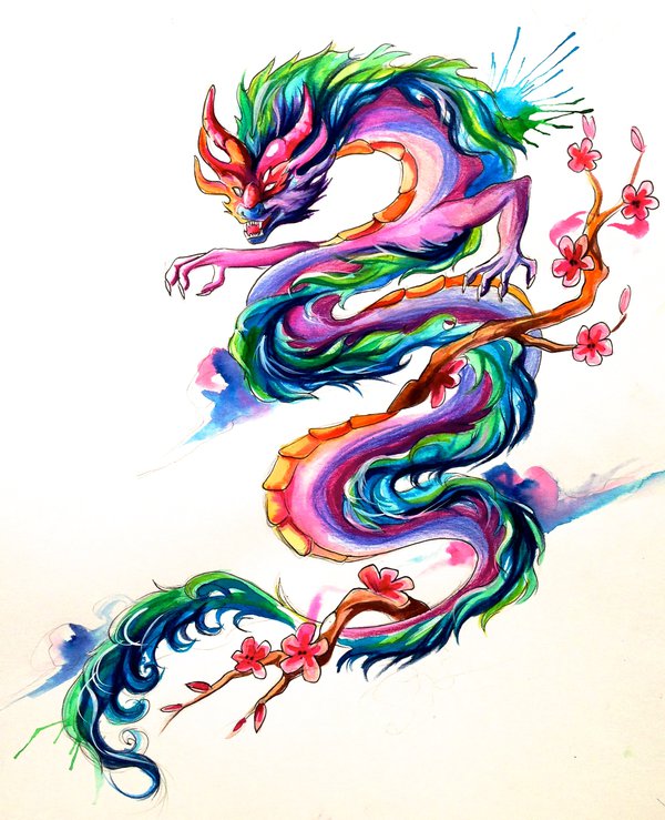 600x739 Asian Dragon Tattoo By Lucky978 - Dragon Tattoo Watercolor