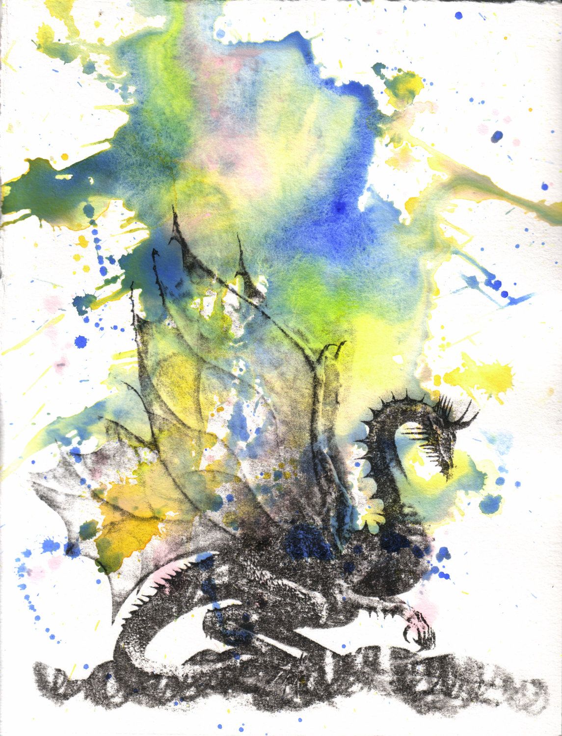 1145x1500 Mythical Dragon Watercolor Painting - Dragon Watercolor Paintings