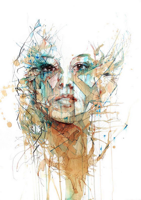 560x795 Fragments Portraits Drawn In Ink And Tea By Carne Griffiths - Drawing And Watercolor