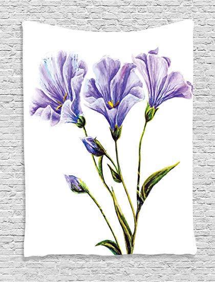 420x550 Ambesonne Watercolor Flower Tapestry, Wild Flowers - Drawing Watercolor Flowers
