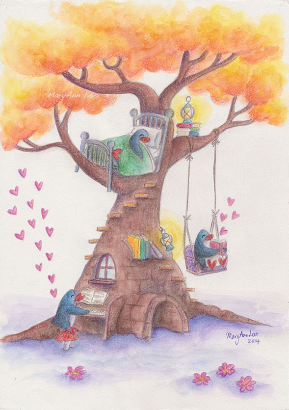 589x835 Dream (2014) Original Illustration On Paper Penguingirl Art - Dream Watercolor