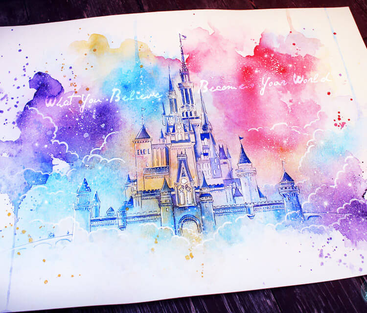 750x640 Dream Castle Watercolor Painting By Kinko White No. 2418 - Dream Watercolor