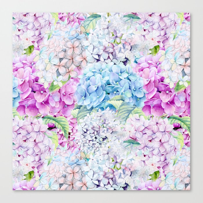 700x700 Multicolor Watercolor Hydrangea Dream Pattern Canvas Print By - Dream Watercolor
