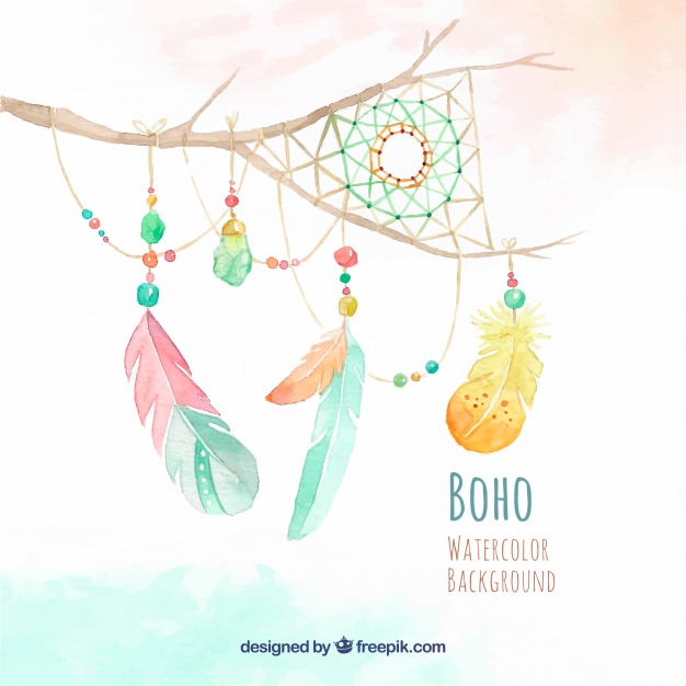 626x626 Watercolor Branch Background With Dream Catcher And Feather Vector - Dream Watercolor