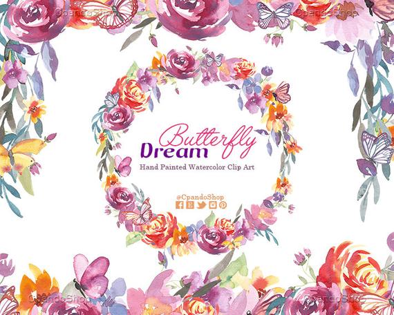 570x456 Butterfly Dream Watercolor Butterfly Clip Art Floral Etsy - Dream Watercolor