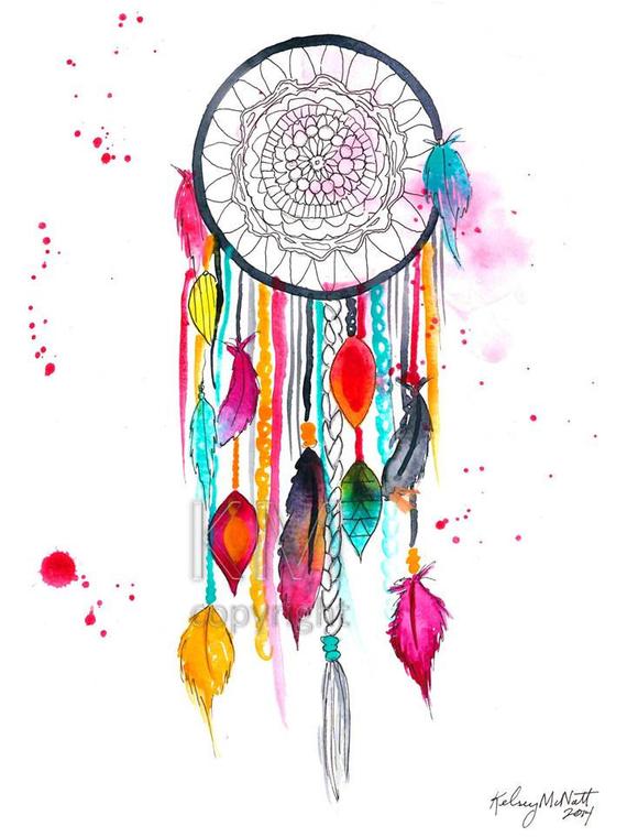 570x760 Dream Catcher 3 Watercolor Painting Home Decor Native Etsy - Dreamcatcher Watercolor Painting