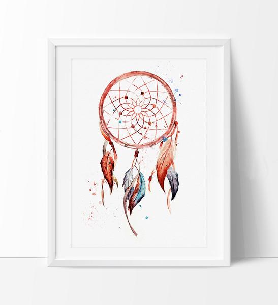 547x600 Dreamcatcher, Dreamcatcher Print, Watercolor Painting, Watercolor - Dreamcatcher Watercolor Painting
