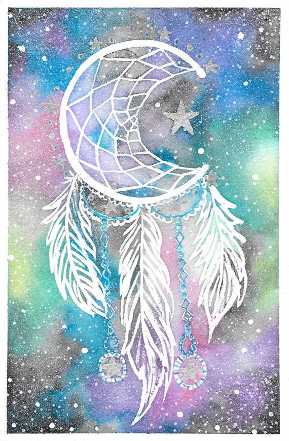 570x869 Original Galaxy Dreamcatcher Watercolor Painting By Brietronart - Dreamcatcher Watercolor Painting