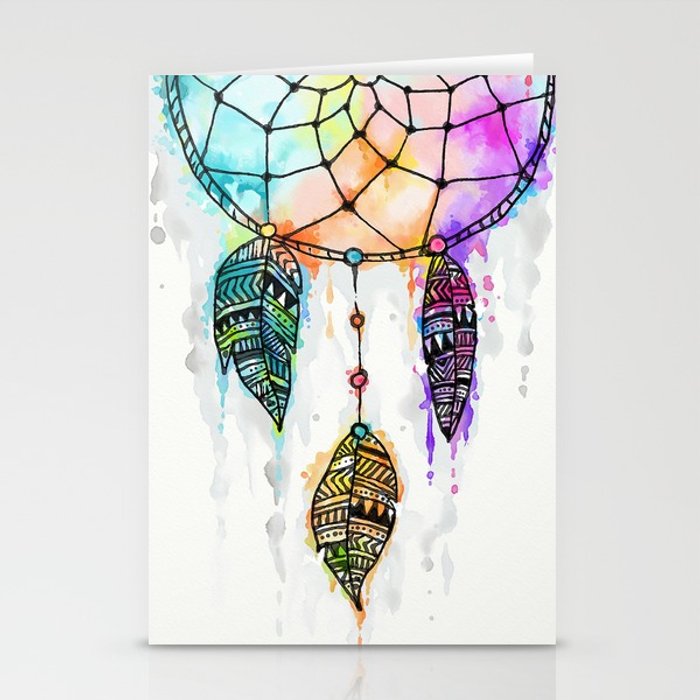 700x700 Colorful Dreamcatcher Watercolor Painting Stationery Cards By - Dreamcatcher Watercolor Painting