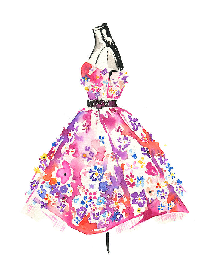 695x900 Dior Floral Dress, Watercolor Fashion Illustration Painting By - Dress Watercolor