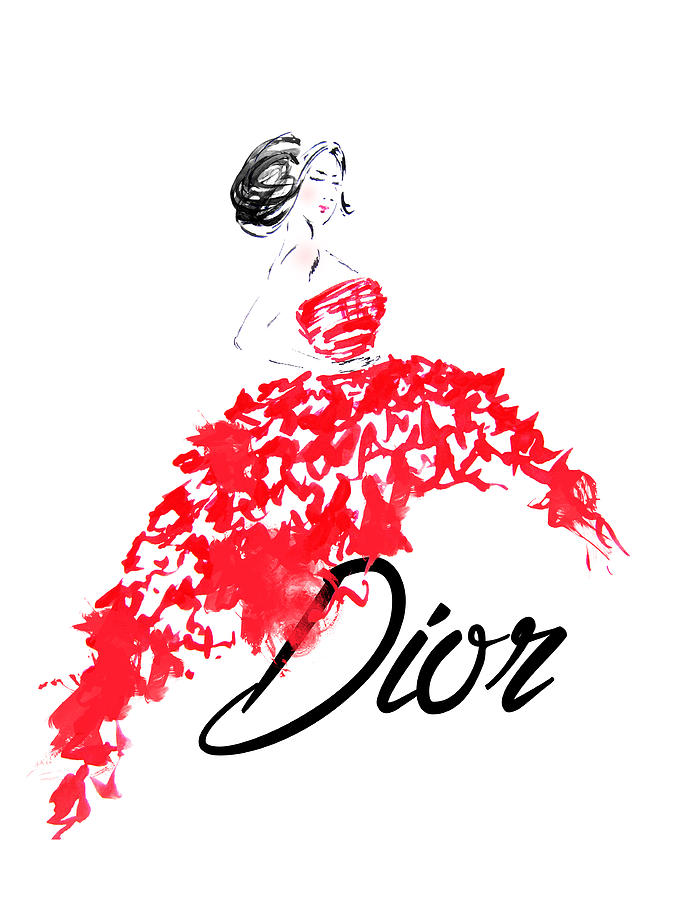 675x900 Dior Red Dress, Watercolor Fashion Illustration Painting By Koma Art - Dress Watercolor