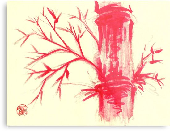 550x424 Fire Bamboo - Dry Brush Watercolor Painting
