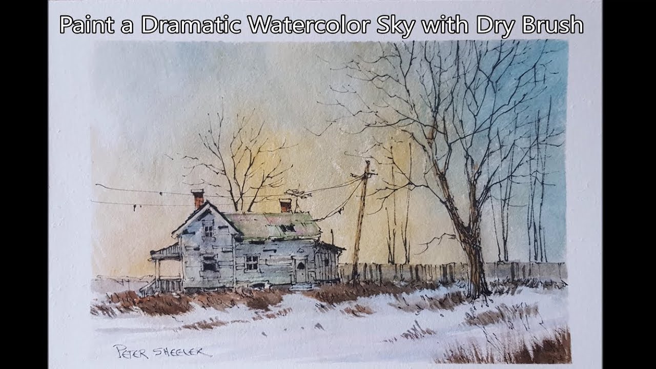 1280x720 Line And Wash, Dry Brush Folk Art Farmhouse In Watercolour. Peter - Dry Brush Watercolor Painting