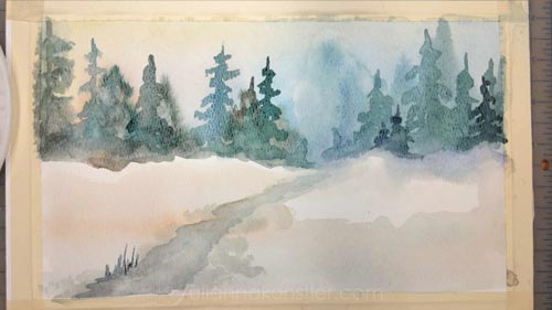 500x281 Watercolor Basics. Simple Landscape. - Dry Brush Watercolor Painting