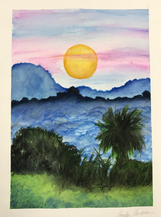 320x432 Watercolor Landscape - Dry Brush Watercolor Painting