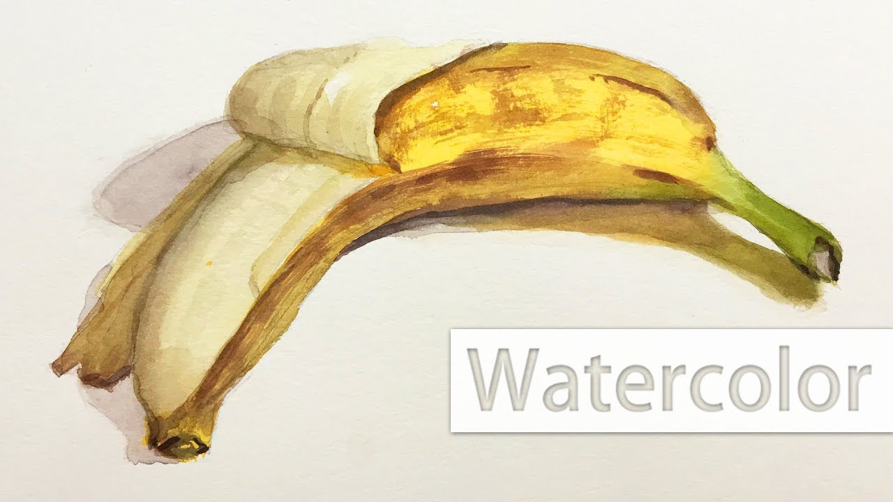 1280x720 Watercolor Painting Of A Banana - Dry Brush Watercolor Painting