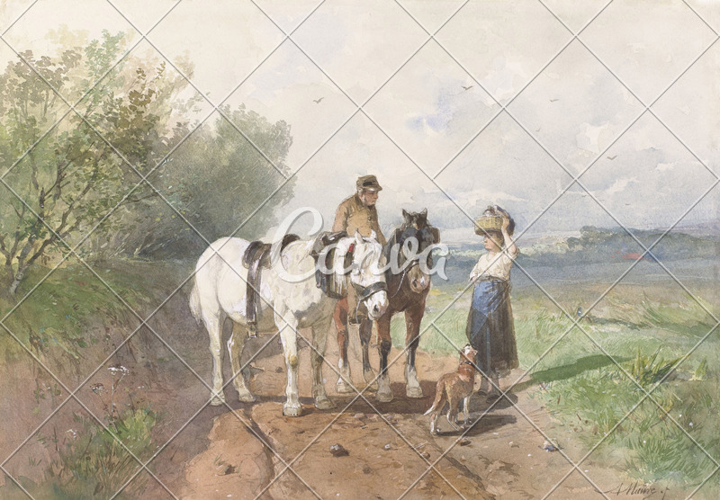800x556 Chat On A Country Road, By Anton Mauve, C. 1860 80, Dutch - Dutch Watercolor