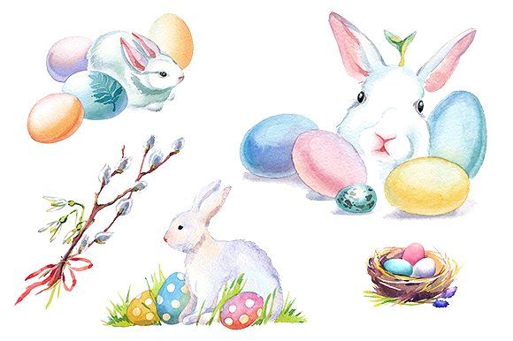 580x386 Easter Bunny Watercolor Clipart Set Graphic Design - Easter Bunny Watercolor