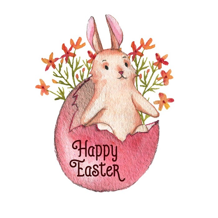 700x700 Hand Drawn Watercolor Easter Bunny, Colored Egg And Spring Flowers - Easter Bunny Watercolor