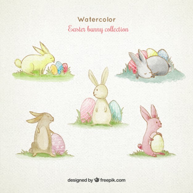 626x626 Watercolor Cute Easter Bunny Collection Vector Premium Download - Easter Bunny Watercolor
